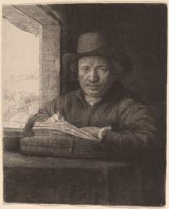 Selbstporträt beim Zeichnen am Fenster von Rembrandt van Rijn