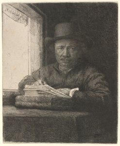 Selbstporträt beim Zeichnen am Fenster von Rembrandt van Rijn