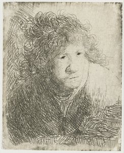 Selbstporträt, nach vorne gelehnt, lauschend, 1628 von Rembrandt van Rijn
