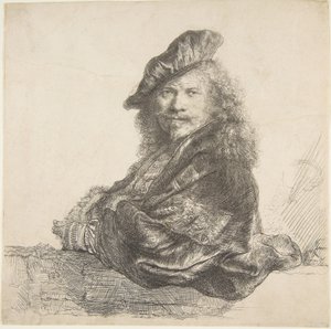 Selbstporträt, an eine Steinmauer gelehnt, 1639 von Rembrandt van Rijn