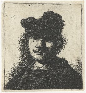 Selbstporträt mit Mütze und dunklem Mantel: Büste, ca. 1631 von Rembrandt van Rijn