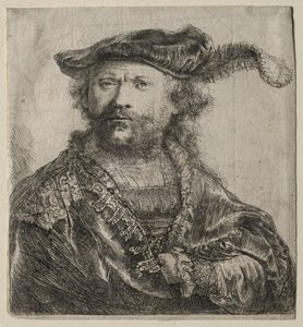 Selbstporträt mit Samtkappe und Feder, 1638 von Rembrandt van Rijn