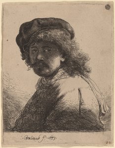 Selbstporträt mit Mütze und Schal, das Gesicht dunkel von Rembrandt van Rijn