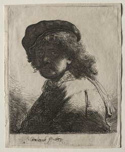Selbstporträt mit Mütze und Schal mit dunklem Gesicht: Büste, 1633