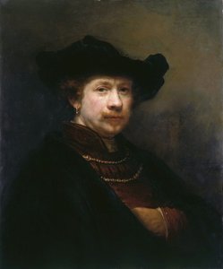 Selbstporträt mit flachem Hut von Rembrandt van Rijn