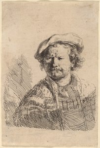Selbstporträt mit Flachkappe und besticktem Kleid von Rembrandt van Rijn