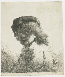 Selbstporträt mit Mütze und Schal, das Gesicht dunkel: Büste von Rembrandt van Rijn