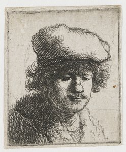 Selbstporträt mit nach vorne gezogenem Hut von Rembrandt van Rijn