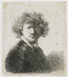 Selbstporträt mit lockigem Haar und weißem Kragen: Büste von Rembrandt van Rijn