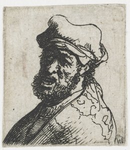 Blatt mit Studien von Männerköpfen: Mann, der schreit, drei Viertel links: Büste von Rembrandt van Rijn