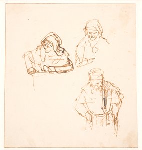 Skizze mit zwei Studien einer Frau und einer Studie eines Mannes von Rembrandt van Rijn
