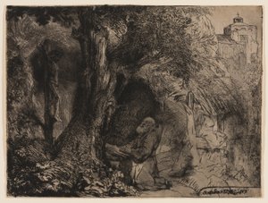 St. Franziskus betet unter einem Baum von Rembrandt van Rijn