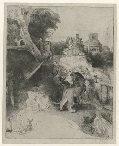 Der heilige Hieronymus liest in einer italienischen Landschaft
