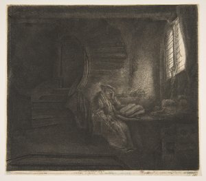 Heiliger Hieronymus in einer dunklen Kammer, 1642 von Rembrandt van Rijn