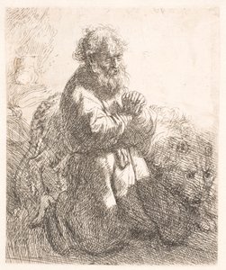 Der heilige Hieronymus kniend im Gebet, nach unten blickend von Rembrandt van Rijn