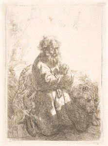 Der heilige Hieronymus kniend im Gebet, nach unten blickend von Rembrandt van Rijn