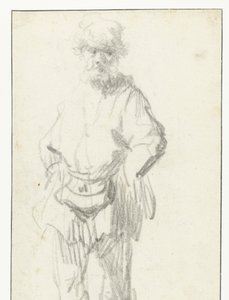 Stehender Mann mit Beutel von Rembrandt van Rijn