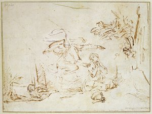 Der Engel erscheint Hagar und Ismael in der Wüste von Rembrandt van Rijn