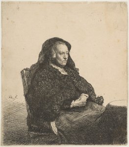 Die Mutter des Künstlers sitzt an einem Tisch und schaut nach rechts (ca. 1631) von Rembrandt van Rijn