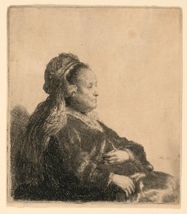 Die Mutter des Künstlers sitzend, in orientalischer Kopfbedeckung: Halbfigur von Rembrandt van Rijn