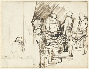 Die Grablegung, über einer Skizze eines Henkers von Rembrandt van Rijn