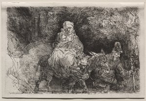 Die Flucht nach Ägypten: Überquerung eines Baches von Rembrandt van Rijn