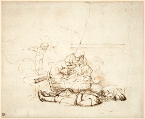 Die Heilige Familie schläft, mit Engeln, 1645 von Rembrandt van Rijn