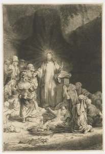 Der Hundertguldenblatt: das zentrale Stück mit Christus predigend von Rembrandt van Rijn