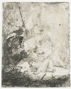 Die kleine Löwenjagd mit zwei Löwen von Rembrandt van Rijn