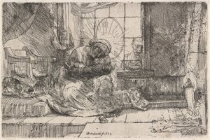 Die Jungfrau und das Kind mit der Katze und der Schlange von Rembrandt van Rijn