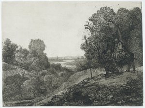 Die Flucht nach Ägypten: veränderte Platte von Seghers von Rembrandt van Rijn