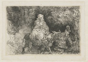 Die Flucht nach Ägypten überquert einen Bach von Rembrandt van Rijn