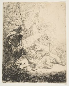 Die kleine Löwenjagd mit zwei Löwen, ca. 1632 von Rembrandt van Rijn
