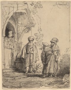Drei orientalische Figuren (Jakob und Laban?) von Rembrandt van Rijn
