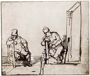 Zwei Männer, die an einer Tür sitzen, 1913 von Rembrandt van Rijn