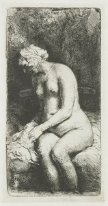 Frau, die ihre Füße an einem Bach badet von Rembrandt van Rijn