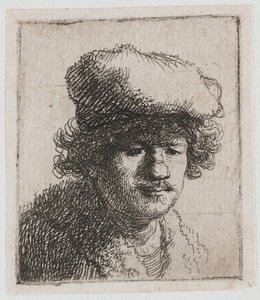Selbstporträt mit nach vorne gezogenem Barett von Rembrandt van Rijn
