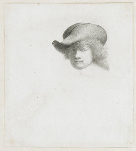 Selbstporträt mit schlaffem Hut und verzierter Mantel von Rembrandt van Rijn