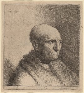 Glatzköpfiger Mann in einem Pelzmantel von Rembrandt van Rijn and Studio of Rembrandt