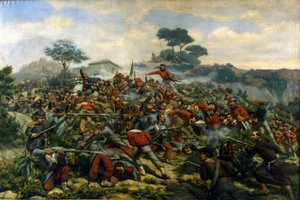 Risorgimento: die Schlacht von Calatafimi in Sizilien zwischen den Truppen von Giuseppe Garibaldi (1807-1882), den Tausend und der Armee des Königreichs beider Sizilien