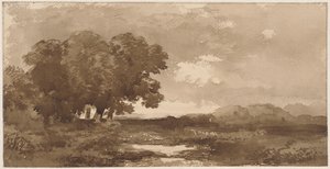 Landschaft mit Baumgruppe links