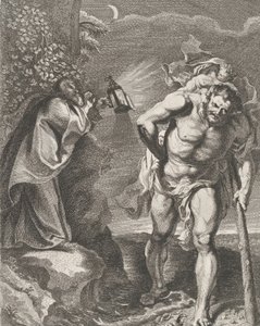 Der heilige Christophorus trägt das Christuskind über einen Bach, ein anderer Mann hält ..., ca. 1636-80
