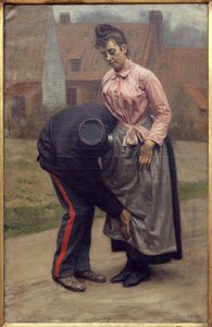 Zollkontrolle. Gemälde von Remy Cogghe (1854-1935)