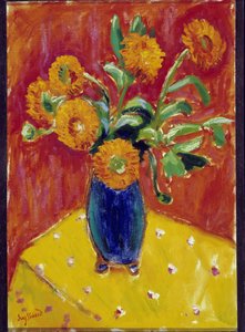 Blumenstrauß aus Pfingstrosen in einer blauen Vase von Rene Auguste Seyssaud