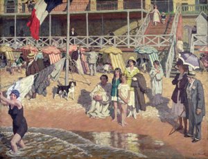 Badende vor dem Grand Hotel, Cabourg (um 1920) von René François Xavier Prinet