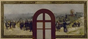 Skizze für das Büro des Präfekten im Pariser Rathaus: Die Abfahrt des "Armand Barbès"-Ballons, Nationalgarde-Unterricht von Rene Joseph Gilbert