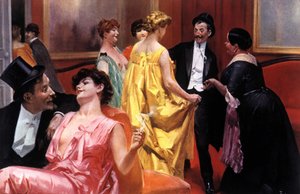 Die Präsentation. Pariser Haus zu Beginn des 20. Jahrhunderts. Illustration von Rene Lelong (1871-1933). von Rene Lelong