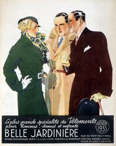 Werbung für „Die größte Spezialität der Kleidung für Männer, Damen und Kinder Belle Jardinière“, Winter 1935