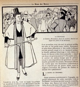 Darstellung von George Bryan Brummel (1778 - 1840), dem König der Dandies, der im Exil in Calais ist. Illustration von René Vincent. 19. Jahrhundert von Rene Vincent
