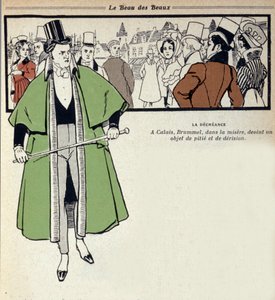 Darstellung von George Bryan Brummel, bekannt als Beau Brummel (1778-1840), König der Dandys: Letzterer ist im Exil in Calais. Illustration von Rene Vincent (1879-1936). 19. Jahrhundert von Rene Vincent